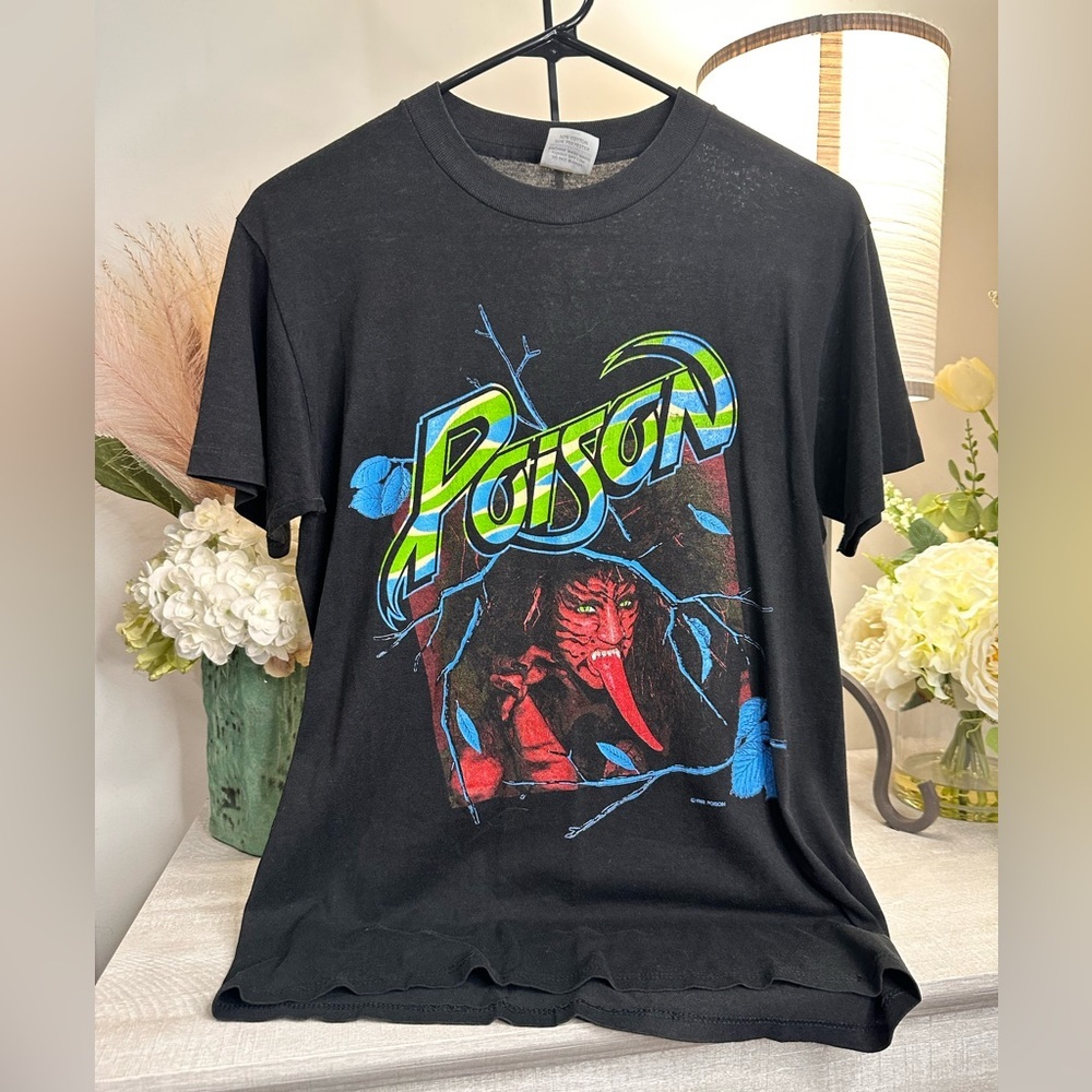 Original Vintage Poison 1988 “Open Up and Say Ahh!” Black Graphic T-Shirt Size M